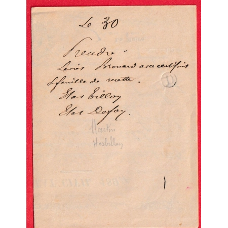 CURIOSITE BOITE RURALE D SEULE SUR ACTE ETAT CIVIL DECES SIVRY SUR ANTE MARNE 1894 POSTE LOCALE TAXE ?