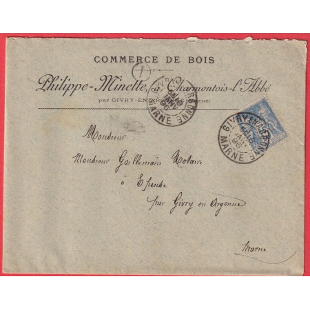 N° 90 GIVRY EN ARGONNE BOITE RURALE I  CHARMONTOIS L 'ABBE - ENVELOPPE IMPRIMES MARCHAND DE BOIS POUR EPENSE MARNE