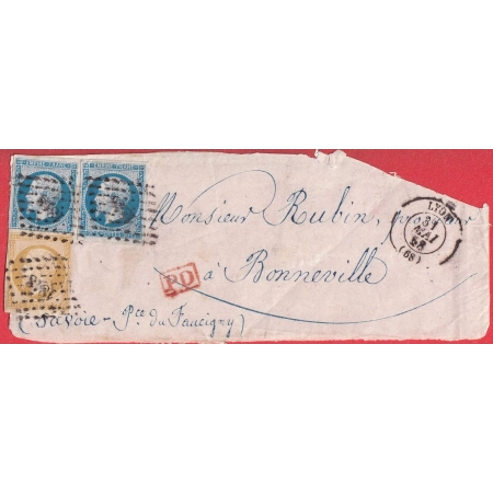 N°14 X2 N°13 PC1818 LYON RHONE POUR BONNEVILLE HAUTE SAVOIE ETATS SARDES DEVANT DE LETTRE FRONT COVER