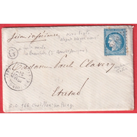 N°60 GC 966 CHATILLON SUR LOINGT LOIRET BOITE RURALE G LES BEAUCHETS POUR ETRETAT SEINE INFERIEURE