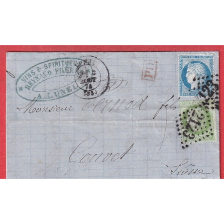 N°53 60 GC 2123 LUNEL HERAULT POUR COUVET SUISSE 1874