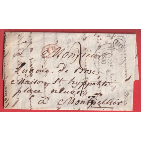 CAD TYPE 12 LUNEL HERAULT OR + DECIME RURAL GOURGAS POUR MONTPELLIER 1836