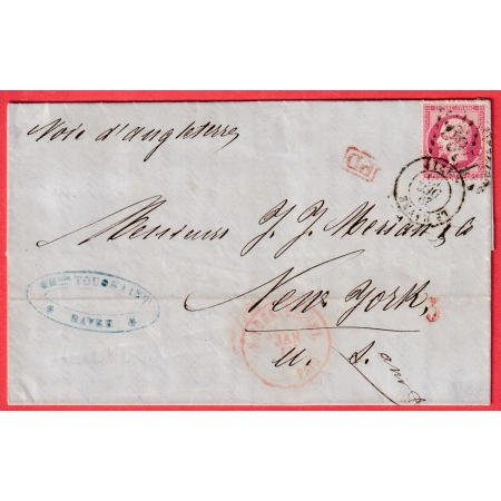 N°24 GC 1769 B LE HAVRE SEINE INFERIEURE POUR NEW YORK  USA 1865 VOIE ANGLAISE