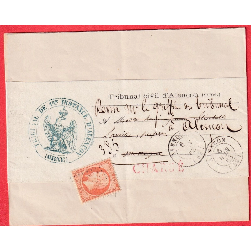 N°23 SEUL SUR LETTRE CHARGEE ALENCON ORNE POUR MORTAGNE PUIS REEXPEDIEE ALENCON