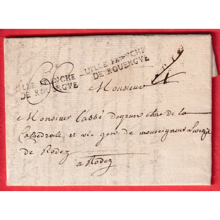 MARQUE VILLEFRANCHE DE ROUERGUE AVEYRON 1778 POUR RODEZ LN°8 INDICE 12