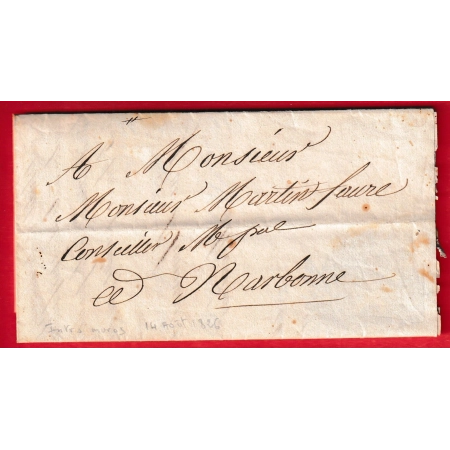 LETTRE LOCALE PAR PORTEUR TEXTE MAIRE DE NARBONNE AUDE 1826 POUR UN CONSEILLER MUNCIPAL DE NARBONNE