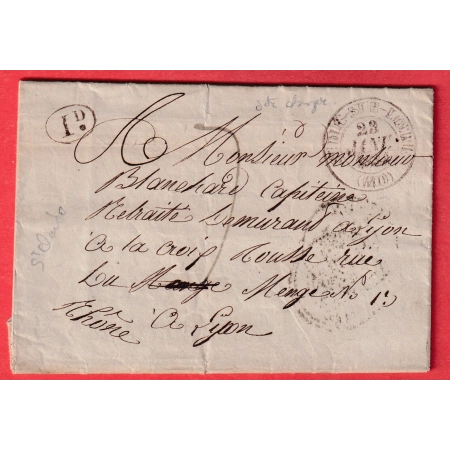 CAD TYPE 13 ST DIE DYE SUR LOIR ET CHER EN ROUGE DECIME RURAL ST CLAUDE DE DIRAY POUR LYON 1834