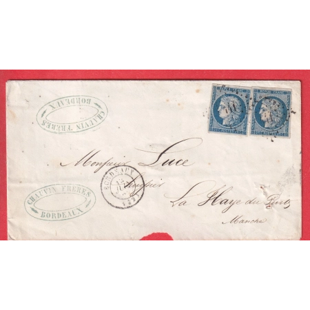 N°4 X2 PC 441 BORDEAUX GIRONDE POUR LA HAYE DU PUITS MANCHE 1852