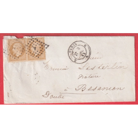 N°21 X2 PARIS BUREAU A POUR BESANCON DOUBS 1862