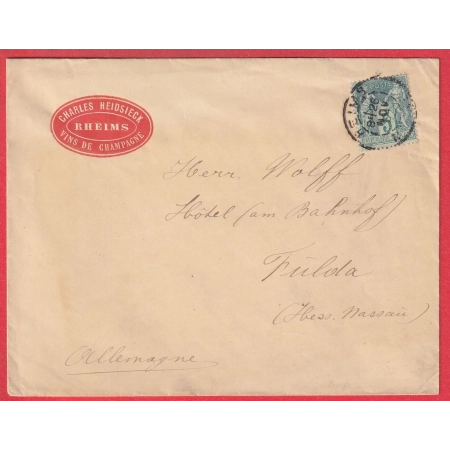 LETTRE PUB REIMS CHAMPAGNE HEIDSIECK N°75 POUR FULDA ALLEMAGNE TARIF IMPRIME LETTRE NON FERMEE