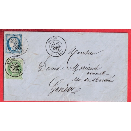 N° 53 60 CAD DIJON COTE D'OR TYPE 17 POUR GENEVE SUISSE ETIQUETTE PUB AU DOS