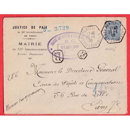 LETTRE EN FRANCHISE CIVILE RECOMMANDEE LOCAL AVEC N°132 PARIS XI R DE CHARENTON POUR PARIS