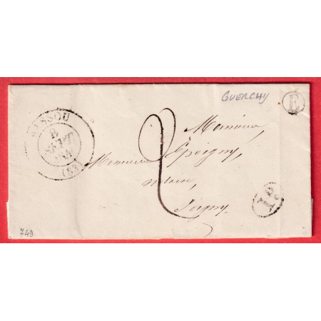 CAD TYPE 13 BASSOU YONNE BOITE RURALE E GUERCHY DECIME RURAL EN NOIR 1846 POUR JOIGNY