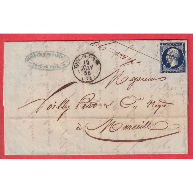 N°14 BLEU NOIR BELLE COULEUR PC TOULON VAR POUR MARSEILLE 1856