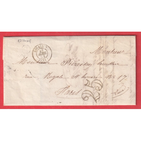 CAD TYPE 15 ESPALION AVEYRON BOITE RURALE A ESTAIMG TAXE TAMPON 25 POUR PARIS 1854