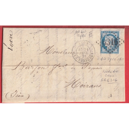N°60B TYPE II GC6316 LYON LES TERREAUX POUR MOIRANS ISERE 1874