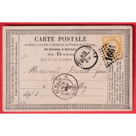N°55 GC 1661 CAD TYPE 16 GIVORS RHONE CARTE PRECURSEUR REPIQUEE GLAS PERE ET FILS POUR RUMILLY HAUTE SAVOIE 1876