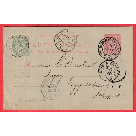 ENTIER MOUCHON REPIQUAGE PRIVE + N°111 LEVEE EXCEPTIONNELLE PARIS E1 R DES ECLUSES ST MARTIN 1901 LIZY SUR OURCQ