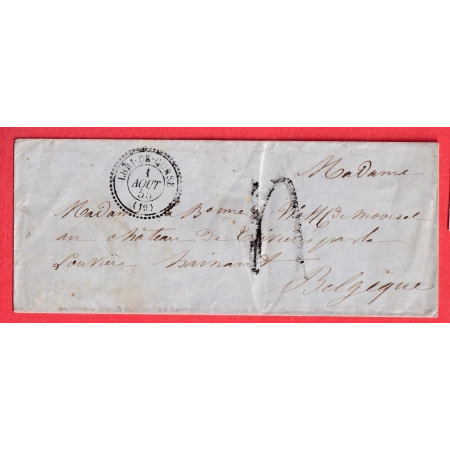 CAD TYPE 22 LURI DE CORSE TAXE TAMPON 4 POUR LA LOUVIERE BELGIQUE 1855