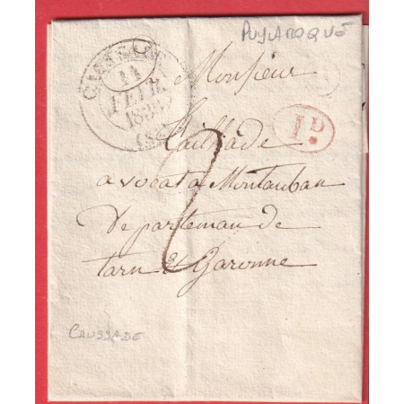 CAD TYPE 13 CAUSSADE TARN ET GARONNE BOITE RURALE PUYLAROQUE + DECIME RURAL 1836 POUR MONTAUBAN
