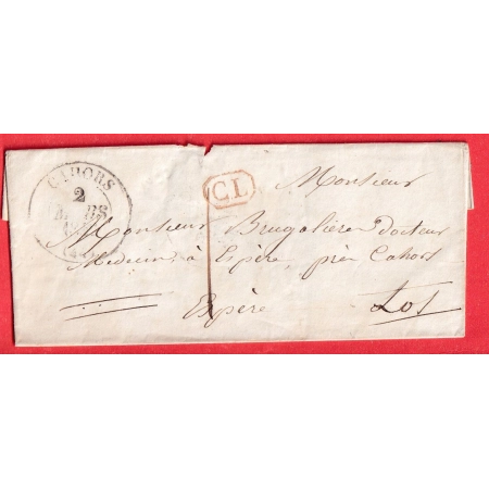 CAD TYPE 13 CAHORS LOT CL ROUGE DECIME RURAL 1 POUR ESPERE 1842 CACHET ARRIVEE CAHORS