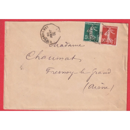 N°137 138 LEVEE EXCEPTIONNELLE LYON LES TERREAUX 1909 POUR FRESNOY LE GRAND AISNE