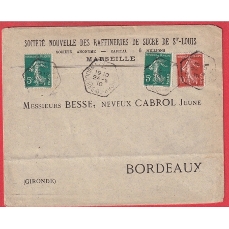 N°137 138 X2 LEVEE EXCEPTIONNELLE MARSEILLE BOUCHES DU RHONE 1910 POUR BORDEAUX