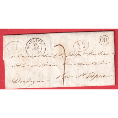 CAD TYPE 15 BEAUGENCY LOIRET DOUBLE DECIME RURAL NOIR ET ROUGE OR A IDENTIFIER CURSIVE ST APRE DORDOGNE EN ARRIVEE