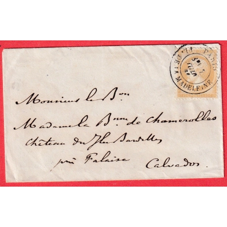 N°21 PARIS PL DE LA MADELEINE POUR FALAISE CALVADOS ENVELOPPE NON FERMEE