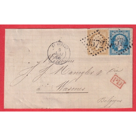 N°21 22 GC 3572 ST DIZIER HAUTE MARNE POUR WASMES BELGIQUE DEVANT DE LETTRE AVEC RABAT