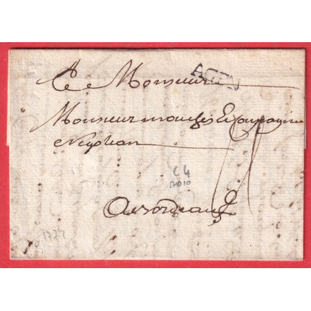 MARQUE AGEN LOT ET GARONNE  LN°4 1772 POUR BORDEAUX INDICE 10