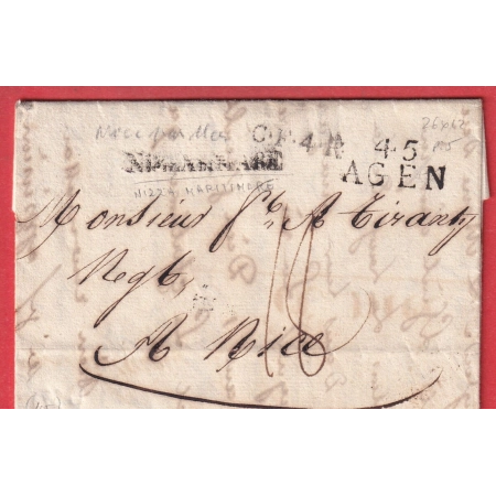 MARQUE 45 AGEN LOT ET GARONNE POUR NICE ALPES MARITIMES VOIE DE MER  GRIFFE CF4R ETATS SARDES NIZZA MARITIMA TAXE 18