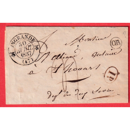 CAD TYPE 12 JNGRANDE INGRANDE 1837 MAINE ET LOIRE OR A IDENTIFIER DECIME RURAL POUR THOUARS DEUX SEVRES