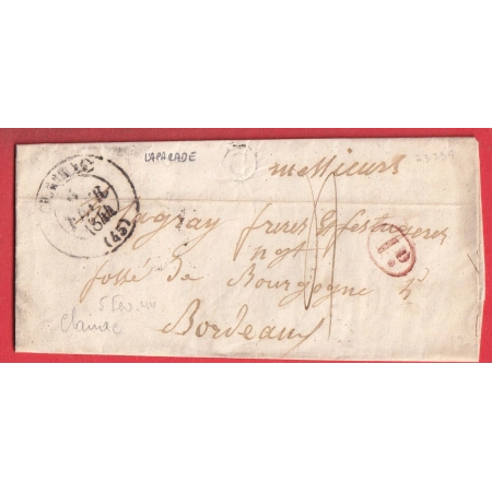 CAD TYPE 13 CLAIRAC LOT ET GARONNE 1844 BOITE RURALE C LAPARADE + DECIME RURAL POUR BORDEAUX