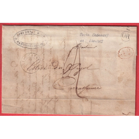 CAD TYPE 15 CUXAC CABARDES AUDE OR BROUSSES + DECIME RURAL POUR CARCASSONNE 1844