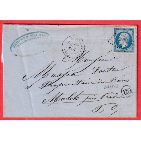N°14 PC 2688 RIVESALTES PYRENEES ORIENTALES OR BAIXAS POUR MOLITZ PRADES 1862