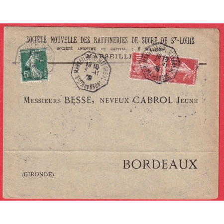 N°137 138 LEVEE EXCEPTIONNELLE MARSEILLE ST FERREOL BOUCHES DU RHONE 1909 POUR BORDEAUX RARE