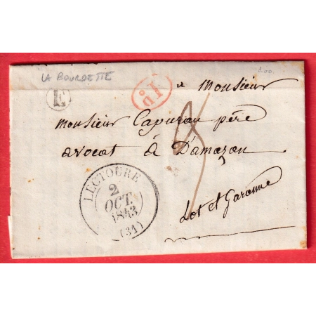 CAD TYPE 13 LECTOURE GERS BOITE RURALE E LA BOURDETTE DECIME RURAL POUR DAMAZAN LOT ET GARONNE