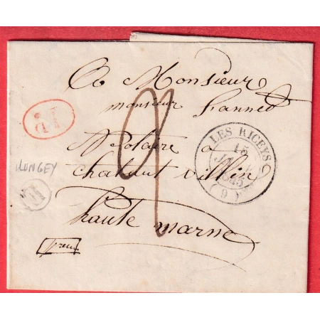 CAD TYPE 14 LES RICEYS AUBE BOITE RURALE E LONGEY DECIME RURAL POUR CHATEAU VILLAIN HAUTE MARNE