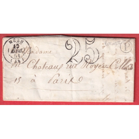 CAD TYPE 15 MERU OISE BOITE RURALE P BORNEL TAXE TAMPON 25 POUR PARIS