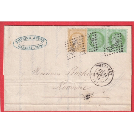 N°53 PAIRE + N°59 GC 2293 MAZAMET TARN POUR ROANNE LOIRE