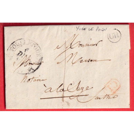 CAD TYPE 12 FOULLEROURTE SARTHE OR YVRE LE POLIN CL EN ROUGE TAXE LOCALE 1 POUR LA SUZE 1839