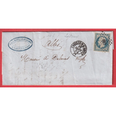 N°14 BLEU LAITEUX TTB / SUP PC 647 CASTRES SUR L'AGOUT TARN POUR ALBI CAD TYPE 14 EN ARRIVEE