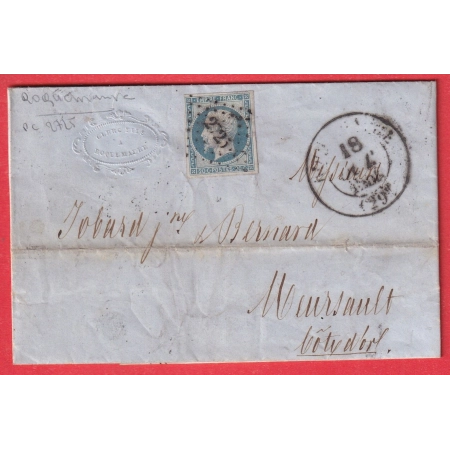 N°14 CAD TYPE 13 ROQUEMAURE GARD PC 2725 18 OCT 1854 BLEU LAITEUX POUR MEURSAULT COTE D'OR INDICE 15