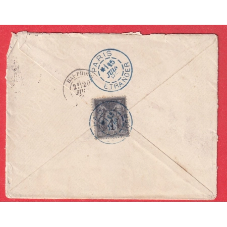 N° 83 CAD BLEU PARIS ETRANGER LETTRE FRANCHISE MILITAIRE CORPS OCCUPATION TONKIN HAI PHONG 1889