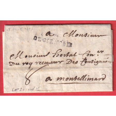 MARQUE DE GRENOBLE ISERE LN°2A 1707 POUR MONTELIMAR DROME INDICE 13