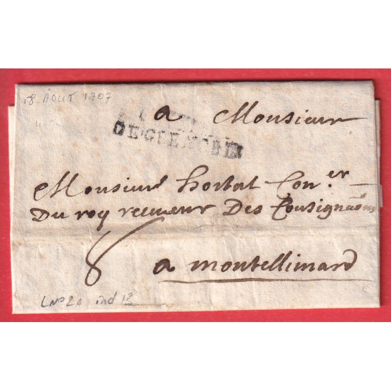 MARQUE DE GRENOBLE ISERE LN°2A 1707 POUR MONTELIMAR DROME INDICE 13
