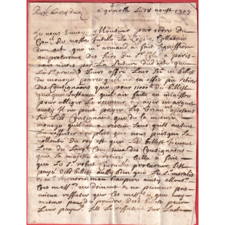 MARQUE DE GRENOBLE ISERE LN°2A 1707 POUR MONTELIMAR DROME INDICE 13