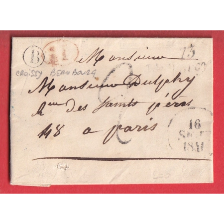 CURSIVE 73 TORCY SEINE ET MARNE BOITE RURALE B CROISSY BEAUBOURG 1841 DECIME RURAL ROUGE POUR PARIS