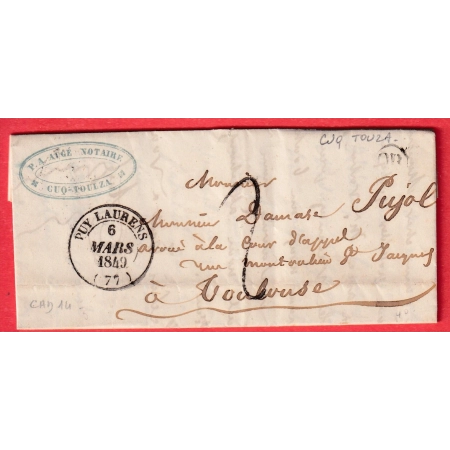 CAD TYPE 14 PUY LAURENS TARN 1849 OR CUQ TOULZA TARN POUR TOULOUSE